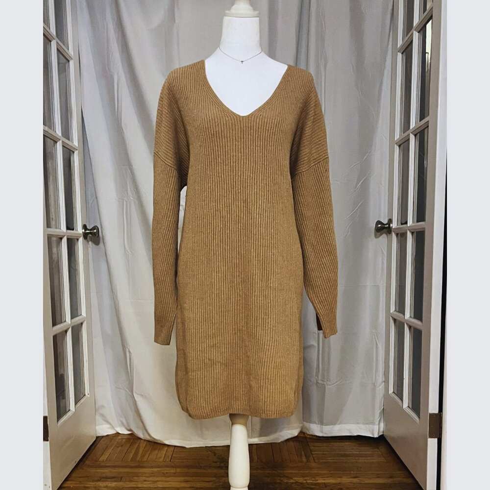 Madewell Tan Ribbed Knit Sweater Dress XL Relaxed Fit